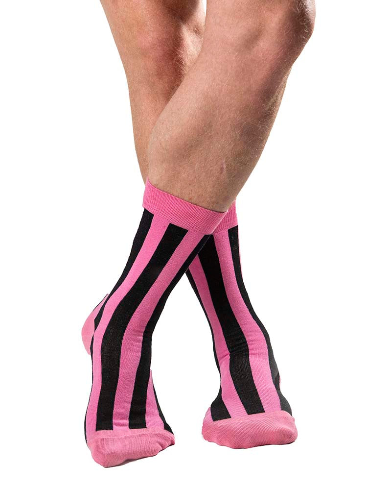pink and black striped socks