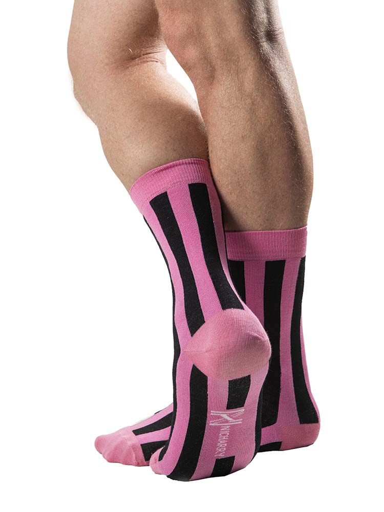 pink and black striped socks