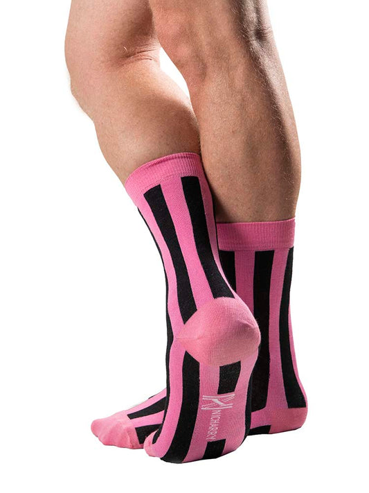 pink and black striped socks