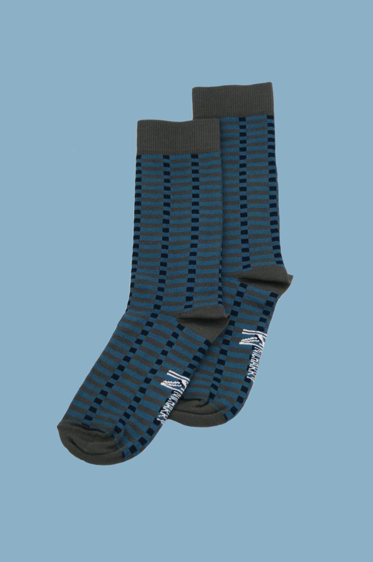 Blue & Grey Block Sock (7-11)